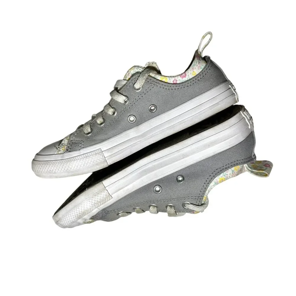 Converse Chuck Taylor All Star Junior Girl's Size 2  Double Tongue Gray Floral